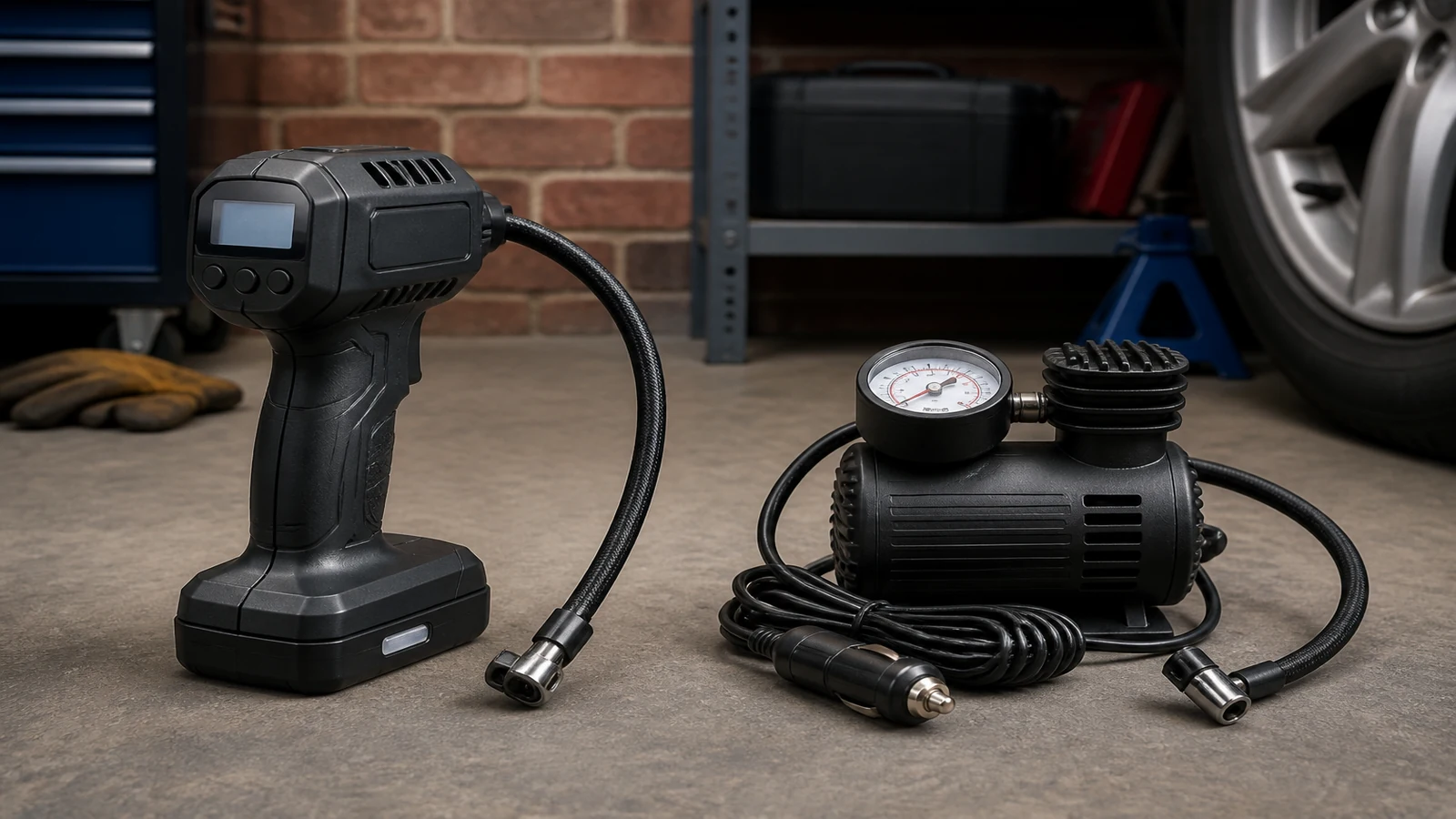 UK cordless versus 12V car tyre inflator comparison context