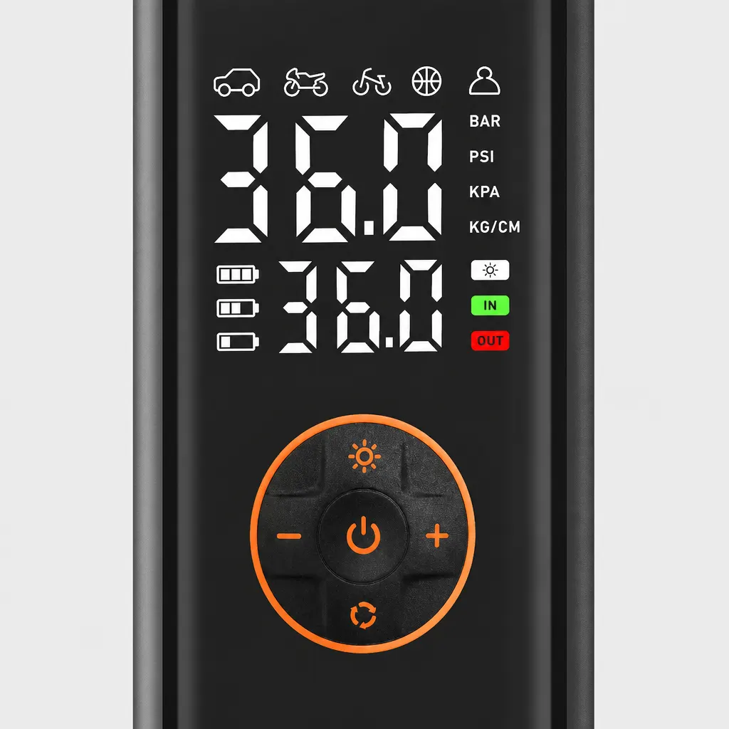 Wireless Car Tyre Inflator With Colour Display controls and screen