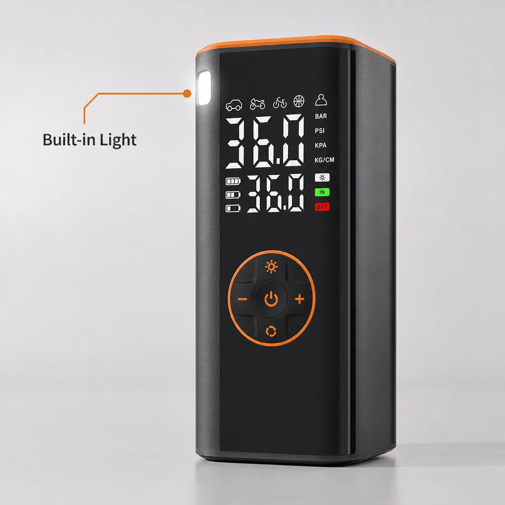Wireless Car Tyre Inflator With Colour Display and included accessories